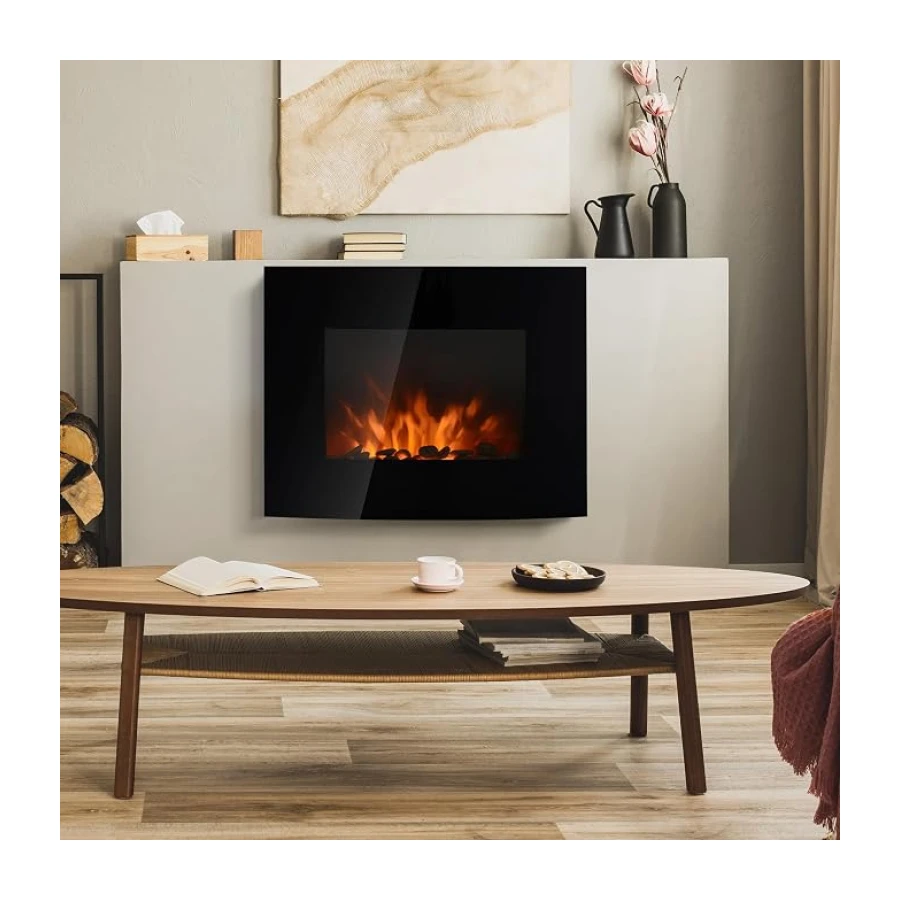 HOMCOM Chimenea Eléctrica de Pared 900/1800W para Sala 25-30 m² Negro