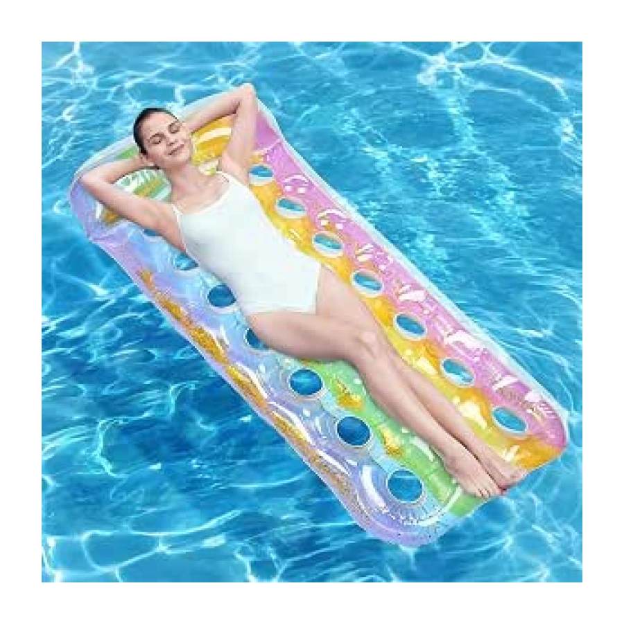 SelfTek Colchoneta de Agua - Inflables para Alberca, Flotadores Colchoneta de Aguas para Adultos, con Cómodo Reposacabezas y Agujeros de Flujo de Agua, para Nadar, Tomar el Sol