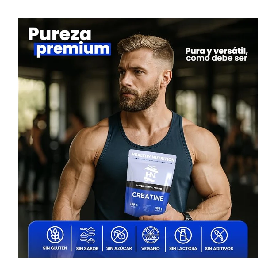 Creatina Monohidrato en Polvo 306g (90 Dosis) - Creatina Pura sin Sabor - Suplemento Deportivo para Masa Muscular - Sin Aditivos ni Alérgenos