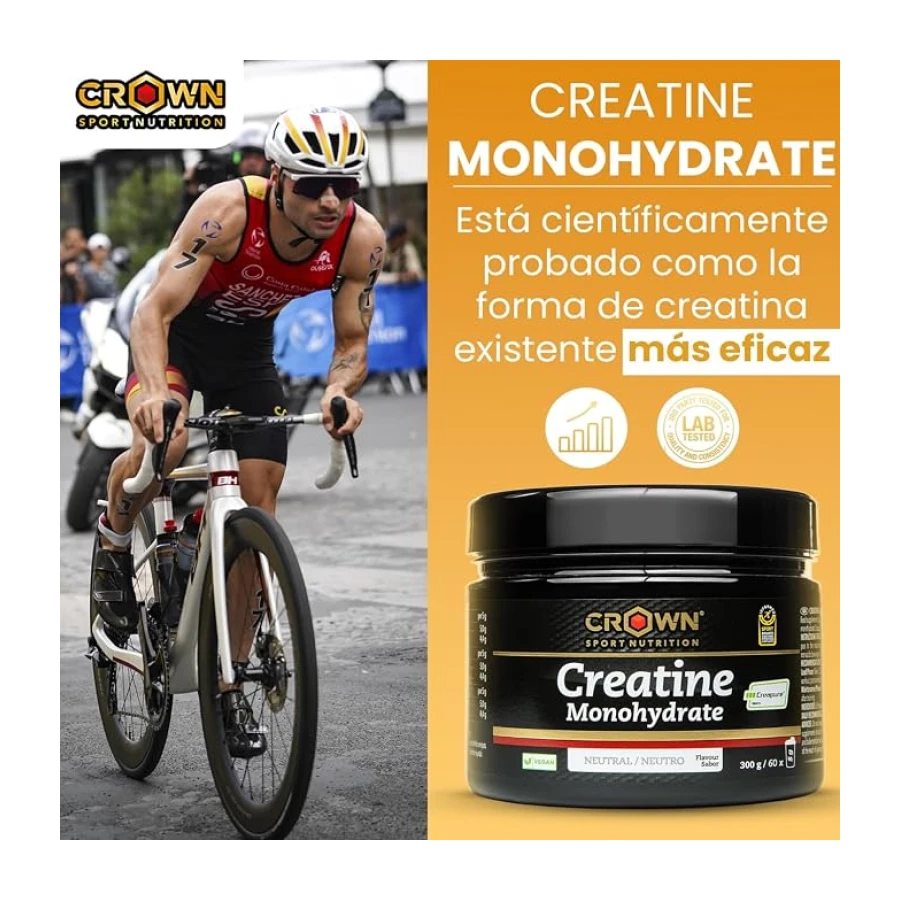 Crown Sport Nutrition Creatine Monohydrate Creapure | Creatina Monohidratada Creapure 300g Polvo | Creatina Monohidrato Vegana Sin Gluten | Recuperador Muscular | Informed Sport Sin Alérgenos
