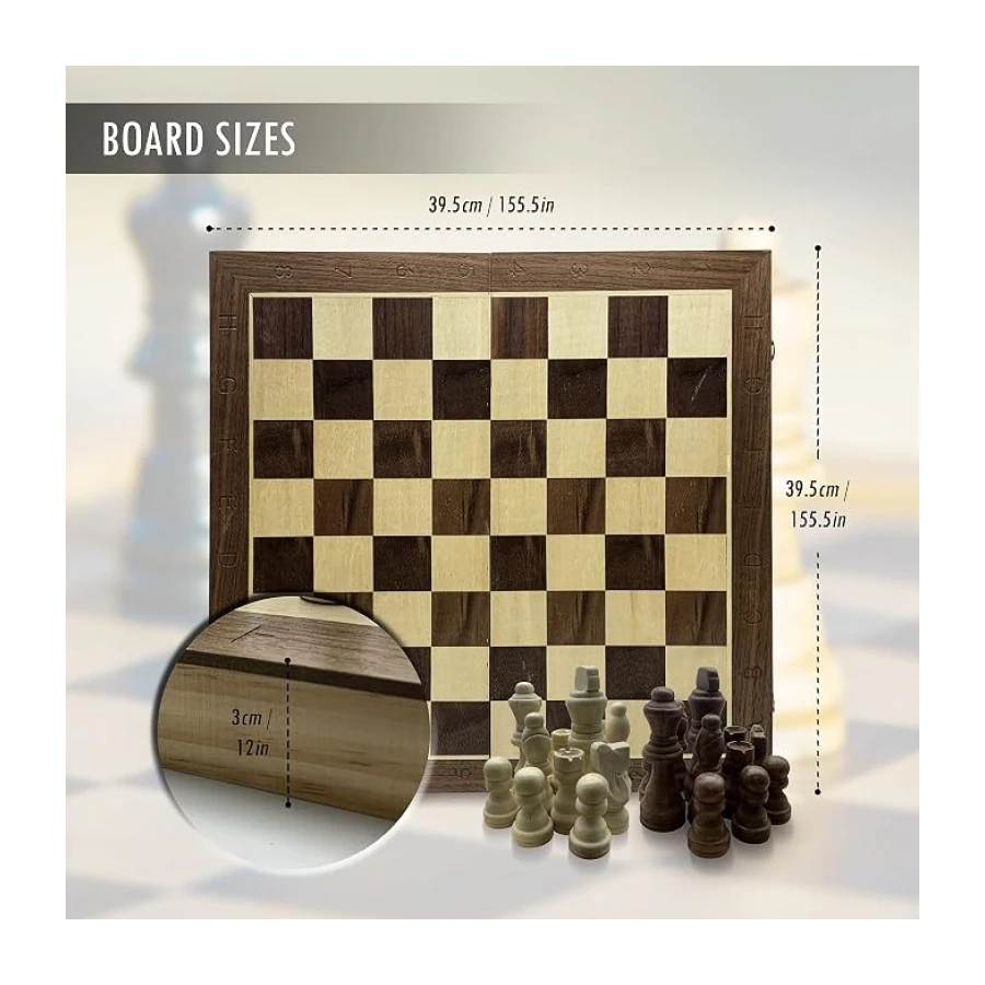 DOJA Barcelona | Ajedrez de Madera Plegable con Temporizador Digital | 39x39 | Ajedrez Profesional Magnetico Ideal para Viaje con Reloj Chess | Juego de Mesa Tablero Portatil de Set Piezas Staunton