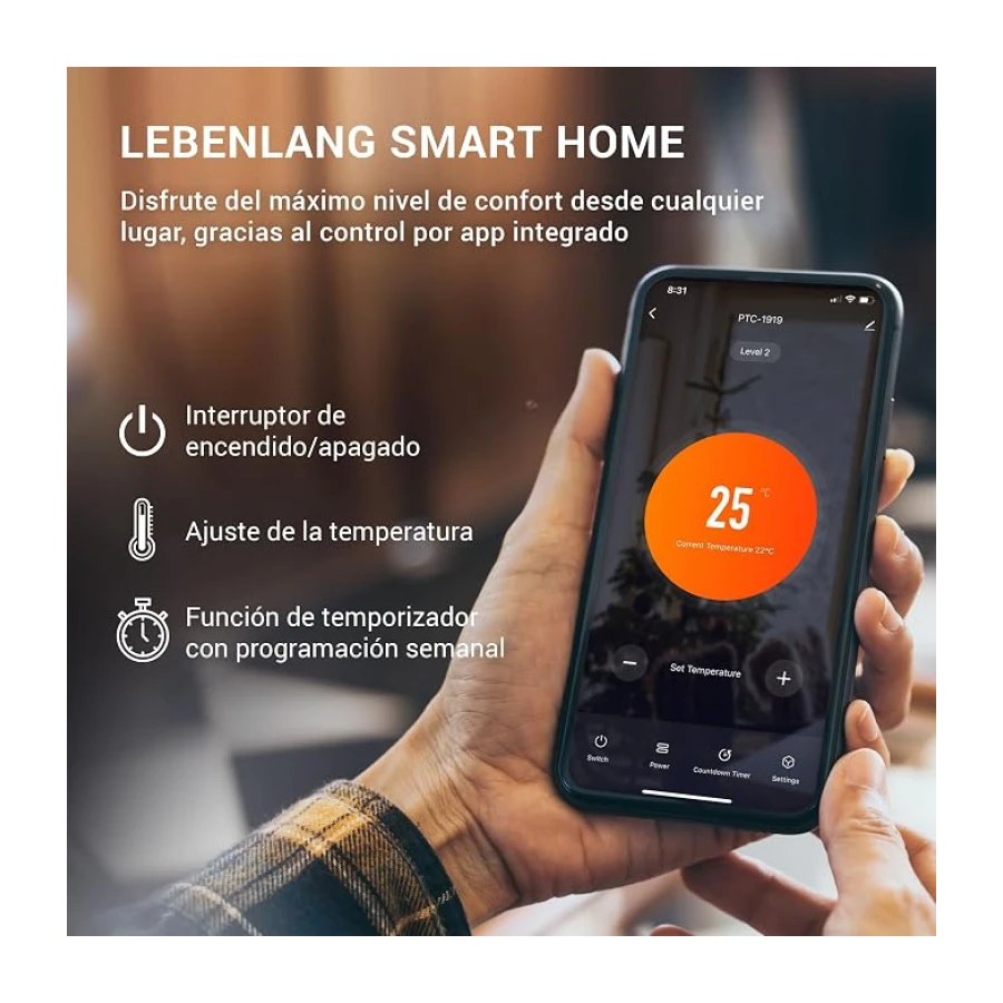 LEBENLANG Calefactor ceramico & Silencioso 2000W - Control App & WiFi