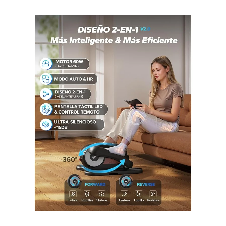 MERACH Máquina Elíptica Eléctrica, Mini Elíptica Bajo Escritorio para Hogar, Mando, Pantalla Grande, Base Antideslizante, 12 Vel., Silenciosa, Portátil, para Mayores y Rehabilitación de Piernas