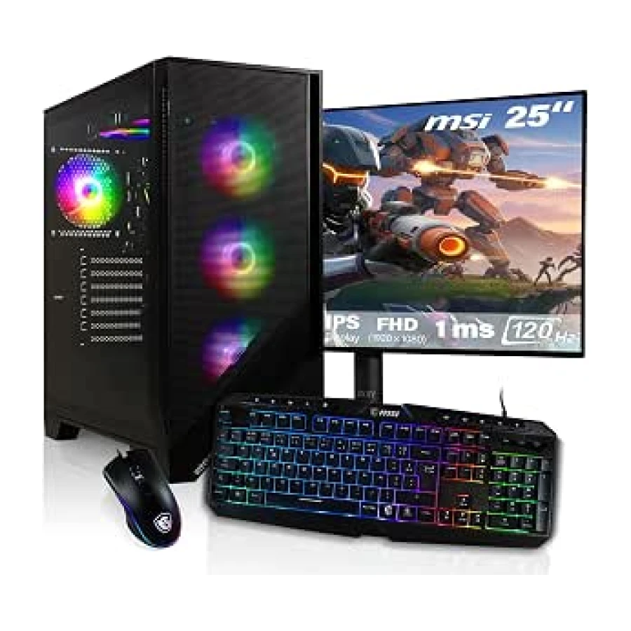 HYPER BYTE® - PC Gaming - Set Completo con AMD Ryzen 7 5700G | 16 GB de RAM DDR4 | SSD 1 TB | Monitor de 25 Pulgadas | Ratón & Teclado | WLAN | Win11 Pro | Ordenador sobremesa Gamers