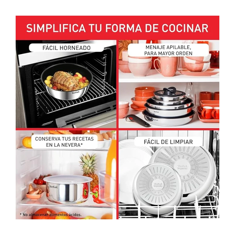 Tefal Ingenio Emotion - Juego de 3 Sartenes, Acero inoxidable