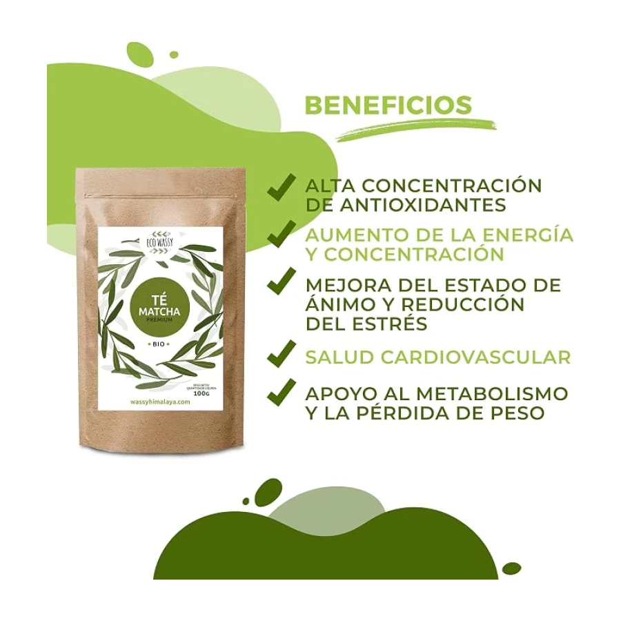 ECO WASSY Te Matcha, Grado PREMIUM, En Polvo. 100% Natural. 100Gr De Te Verde Matcha Reductor, Potente Detox Y Antioxidante. Puro De Cultivo. 100 Dosis