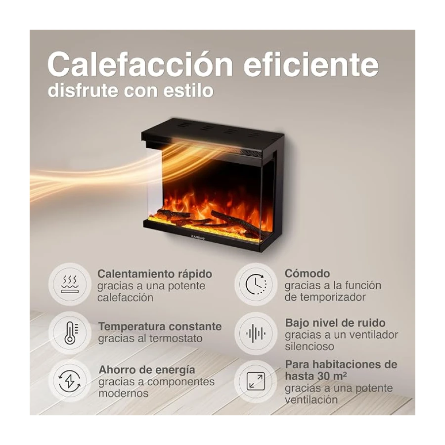 KAMINIO® Lea Pro 24 Chimenea eléctrica Decorativa con Calefactor