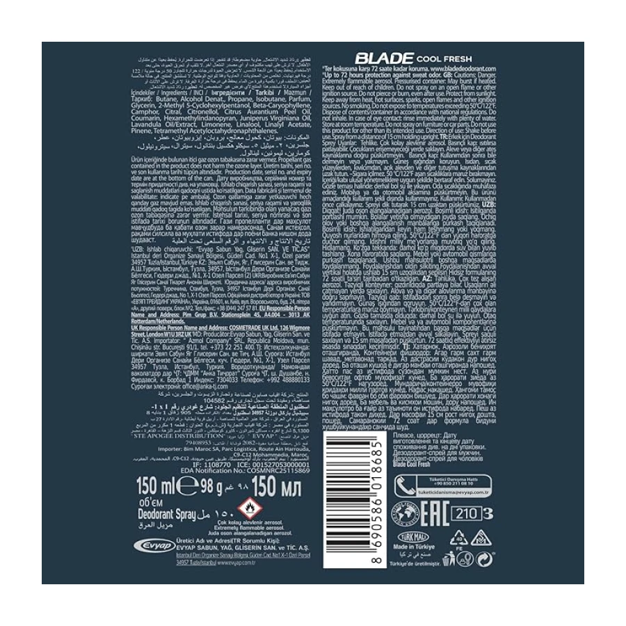 BLADE Deodorant Cool Fresh, 150 Mililitre