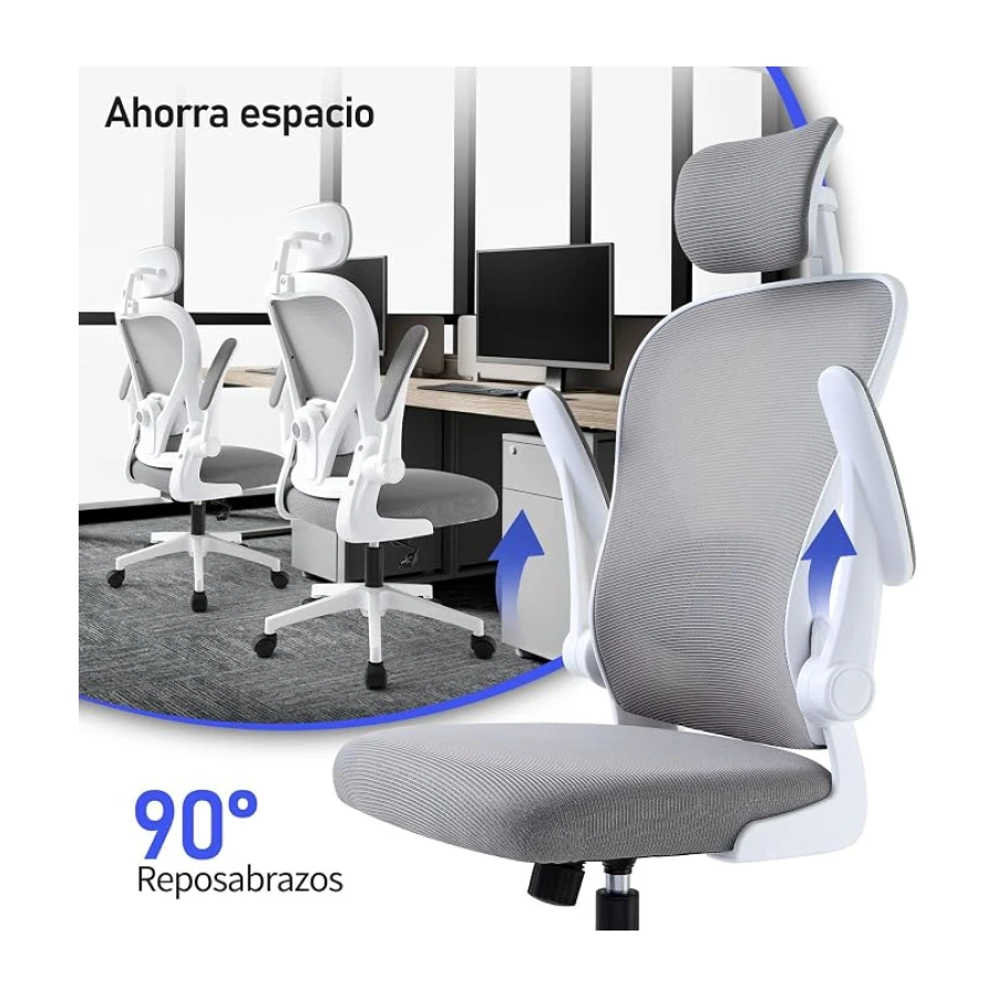 SOSINYA Silla De Oficina Ergonómica,Silla De Escritorio con Reposacabezas Ajustable, Plegable,Soporte Lumbar Ajustable,Silla Giratoria De Malla 360°,hasta 120Kg (Blanco)