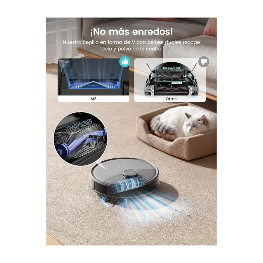 Lefant M3 Robot Aspirador y Fregasuelos, Todo-en-Uno 12000 Pa, 220min, Auto-Vaciado 3,2L, Auto-Lavado/Secado Mopa, dToF Navegación Láser, Evita Obstáculos, Alexa/App/i Watch/2,4G & 5GHz WiFi, Gris