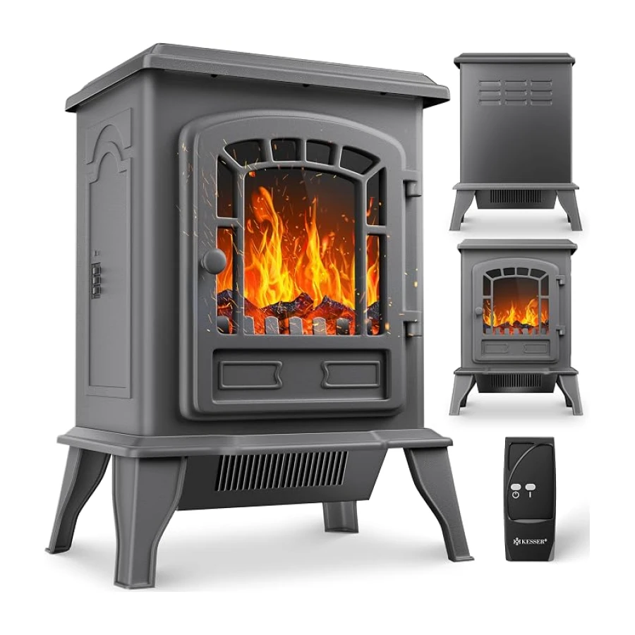 KESSER® Estufa eléctrica con Ventilador de 2000W Calentador eléctrico Estufa LED Efecto Llama, bajo Ruido, Ajustable