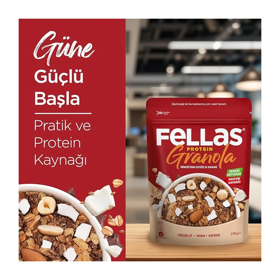 Fellas Protein Granola Hindistan Cevizi ve Kakao 270 gr