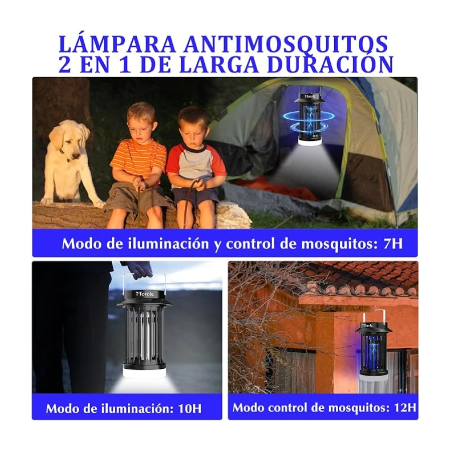 Morole】2 en 1 Lampara Antimosquitos USB-C Colgante con LED Recargable | 4200V Mata Mosquitos Electrico UV DC Portátil, Ideal para Actividades al Aire Libre, Camping, Espacios Interiores y Jardines