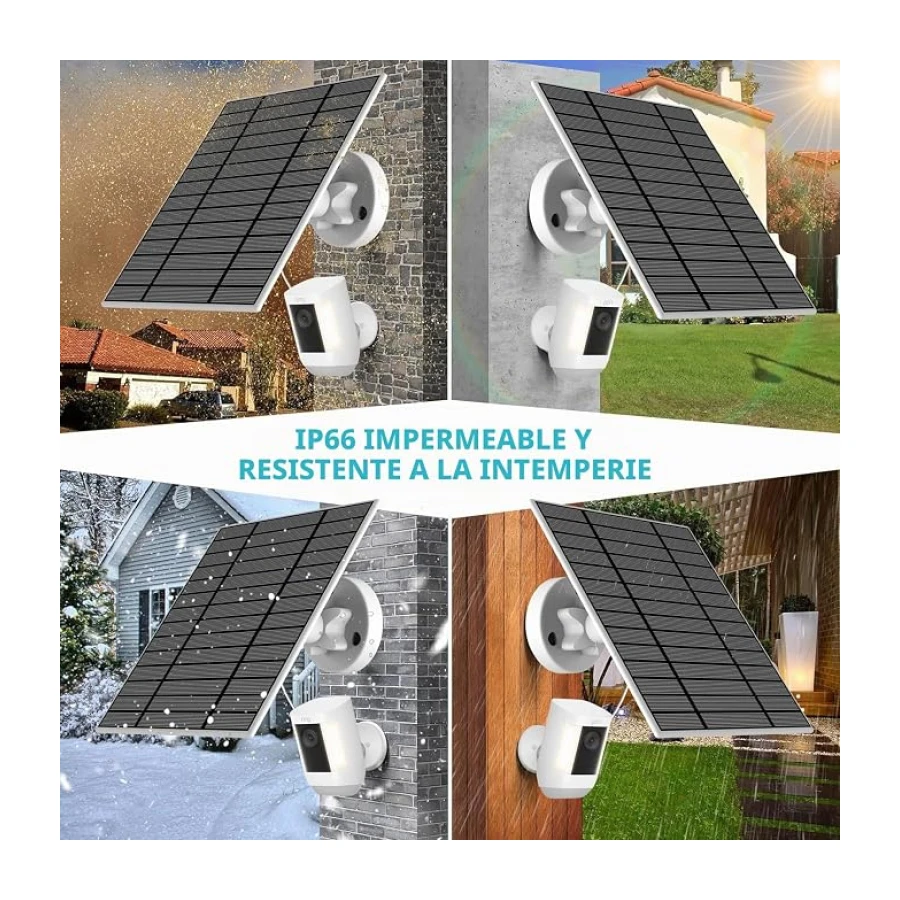 Panel solar de Cámara de Seguridad 5V/6W con conector USB/tipo-C/dc3513 en miniatura.IP66,cable de carga de 3m/9,8pies,compatible con cámaras de anillo,tipo y,eufycam 2/2pro/2C/2C Pro/E/3c/L20/L40/S40