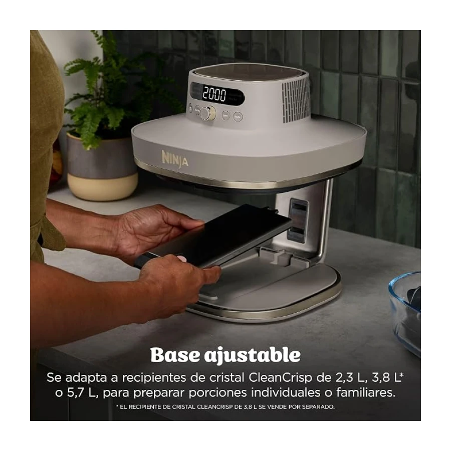 Ninja CRISPi PRO XL, Freidora de Aire, Dorado Piedra, AS090EUSD | 5 Funciones de Cocción Predefinidas, Recipientes de Cocción de Cristal CleanCrisp de 5,7 y 2,3 L y Tapas para Almacenamiento