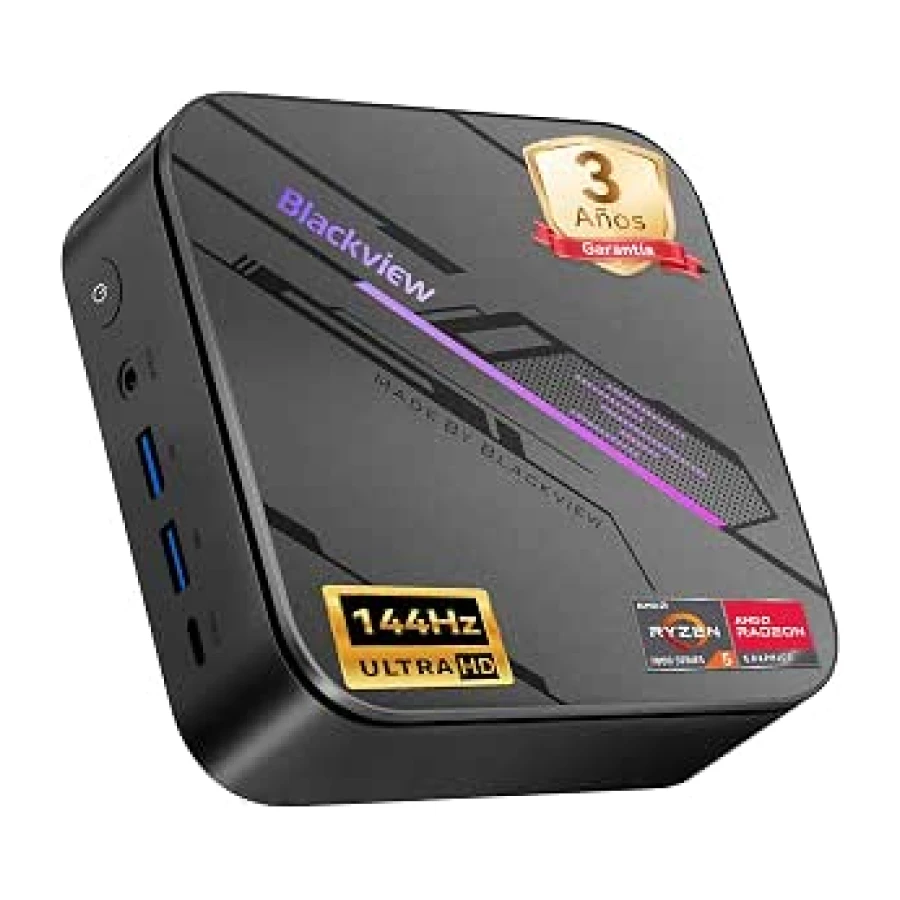 Blackview MP100Pro Mini PC (2026) con AMD Ryzen 5 7430U, Win 11 Pro Mini Ordenadores de sobremesa, 16GB RAM (Ultra-rápido 3733 MT/S) 512GB SSD, 4K 144Hz, Iluminación RGB, WiFi 6 para Oficina, Hogar