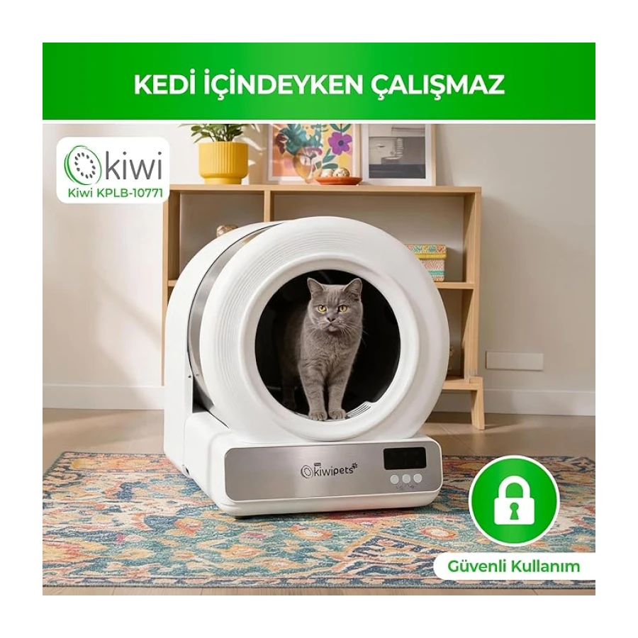Kiwi Tiny KiwiPets KPLB-10771 Akıllı Kendi Kendini Temizleyen Kedi Tuvaleti 60L – Geniş İç Hacim, Koku Giderici Otomatik Sistem(Beyaz)