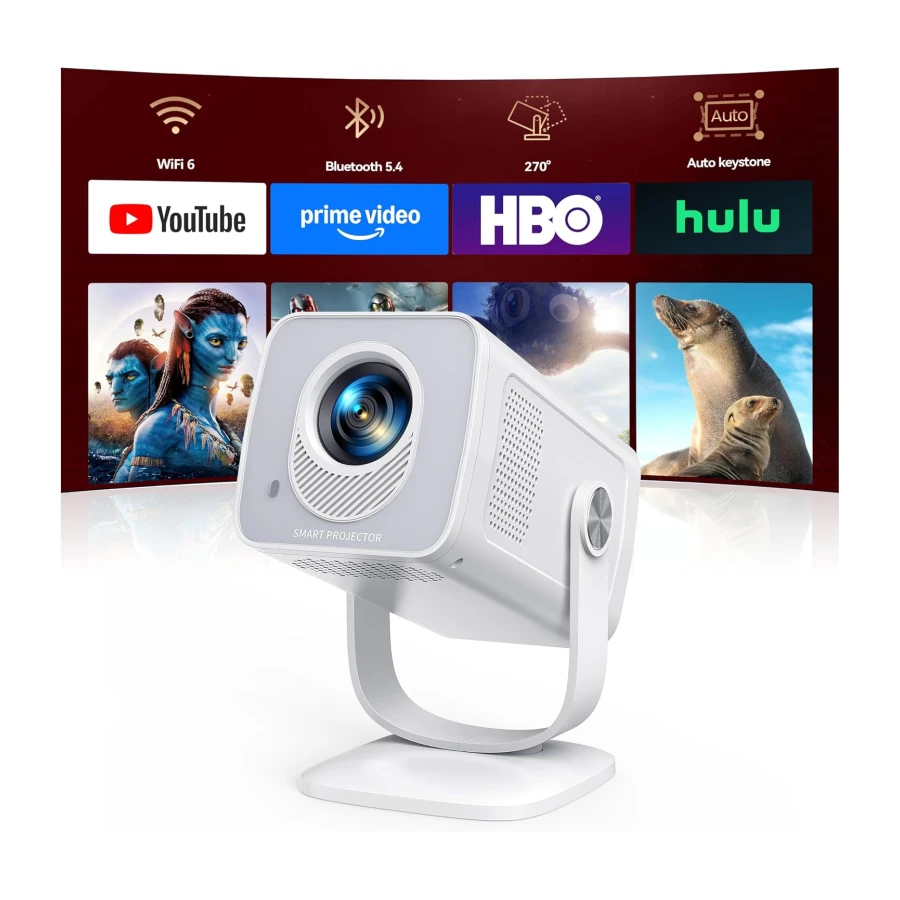 Proyector【Android 14 App Integrada & Auto Keystone】 Proyector Portátil 4K/1080P Soporte Tiro Corto WiFi 6 Bluetooth 5.4 con Rotación de 270°, TOPTRO MiniProyector Cine en Casa/Exterior para Móvil/USB