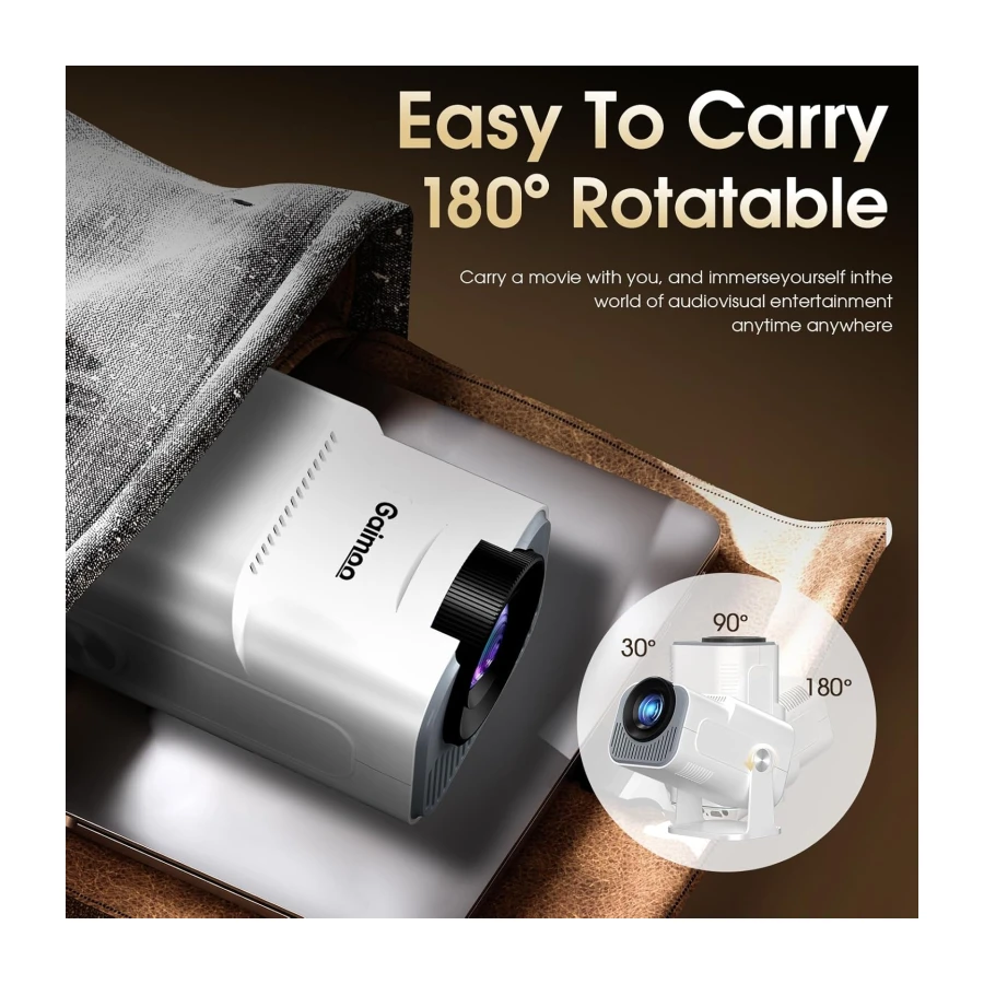 [App Integrada] 2026 Upgraded Proyector Portátil 1920x1080P 4K Supote Videoproyector Dual Control WiFi 6 BT5.2 180° Rotation Compatible con HDMI/TV Stick/USB/Laptop, Blanco