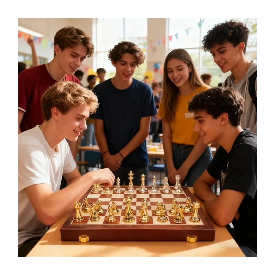 Juego De Ajedrez Mejorado, Forja de Metal Puro, Lujo, profesionalía, portátil de Tablero Plegable, niños y Adultos, Ranuras De Almacenamiento, Regalos Ideales y Juegos del Aire Libre