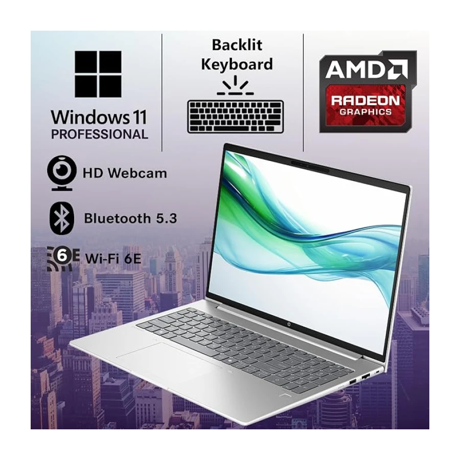 HP ProBook 465 460 G11 - Laptop de negocios con pantalla FHD+ de 40.6 cm, AMD Ryzen 5 7535U, 32GB DDR5 RAM, 1TB NVMe, Wi-Fi 6E, RJ-45, cámara web, teclado retroiluminado, Win 11 Pro, plástico plateado