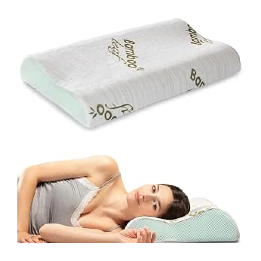 Flowen Almohada Cervical y Cuello Viscoelastica Cojin Ortopédico para Dormir Antiácaros Antialérgico y Transpirable Ideal para Dolores de Cuello Forro en Bamboo Antibacteriano Extraíble y Lavable