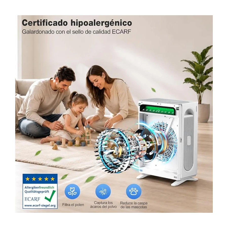 KNKA Purificador de Aire Filtro HEPA sensor inteligente hasta 120 ㎡ Blanco