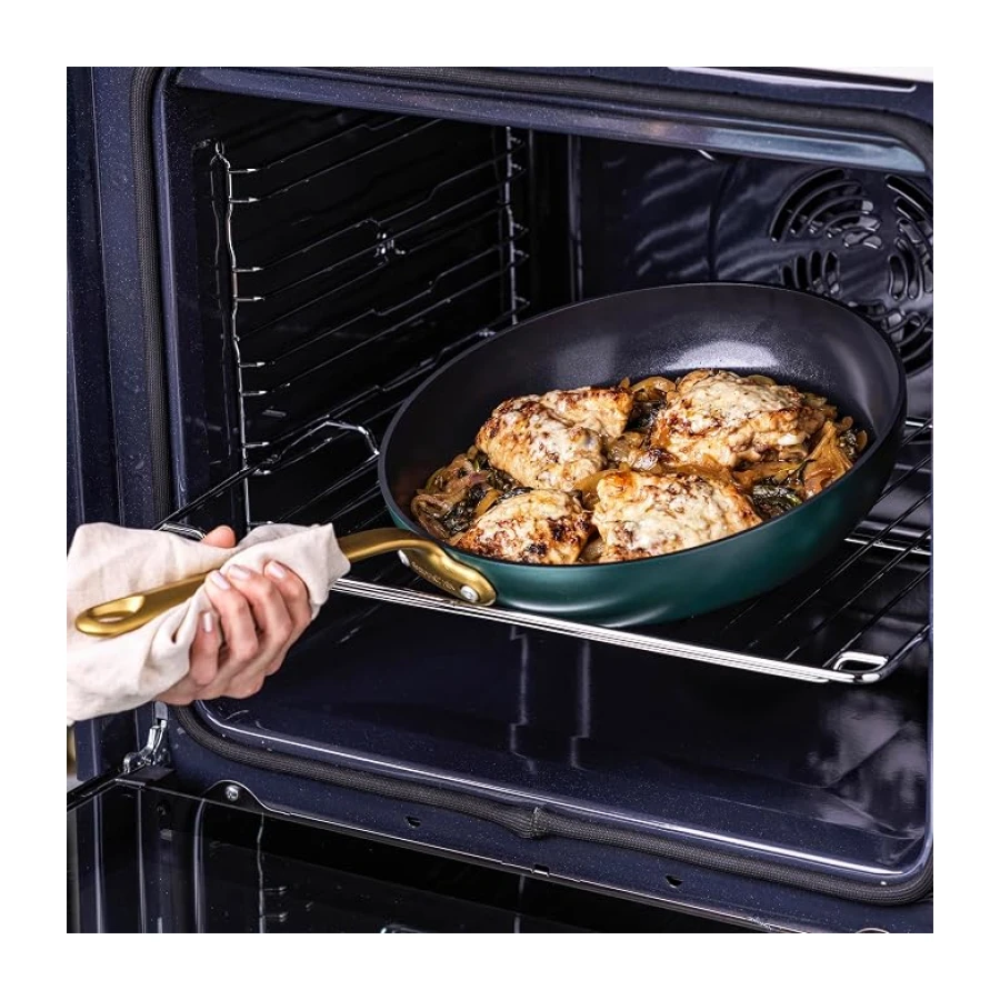 GreenPan Craft Juego de 3 Sartenes de Cerámica Antiadherente Saludable con Protector de Sartén,20 cm 24 cm & 28 cm,Sin PFAS,Mango de Acero Inoxidable,Inducción,Apto para Lavavajillas e Horno,Negro