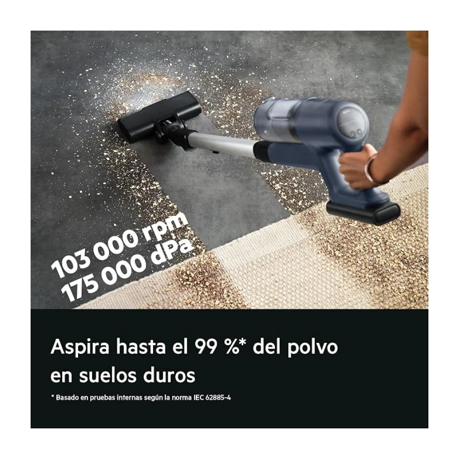 AEG Aspiradora Sin Cable AP61CB21DB, 21.6 V, Autonomía 40 min, Capacidad 0,5 L, Aspirador Escoba Vertical, Cepillo con Luces LED, Boquilla Multi-Superficies, Azul