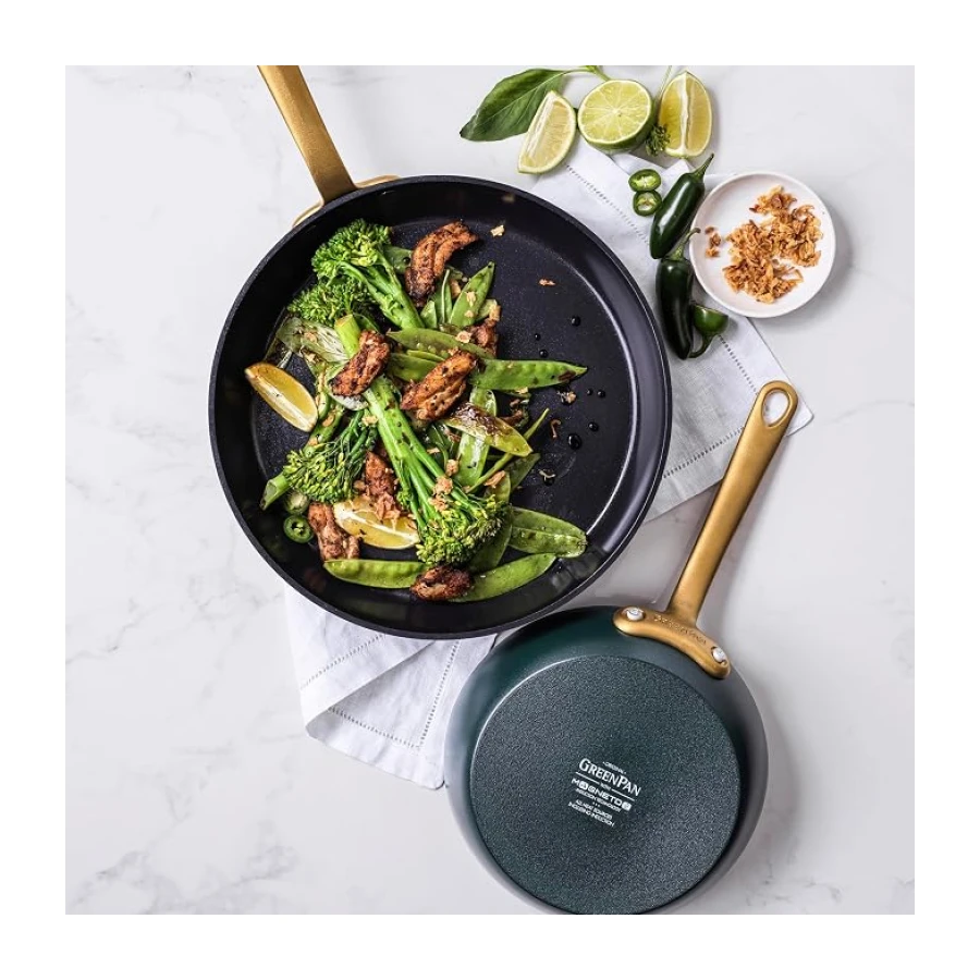 GreenPan Craft Juego de 3 Sartenes de Cerámica Antiadherente Saludable con Protector de Sartén,20 cm 24 cm & 28 cm,Sin PFAS,Mango de Acero Inoxidable,Inducción,Apto para Lavavajillas e Horno,Negro
