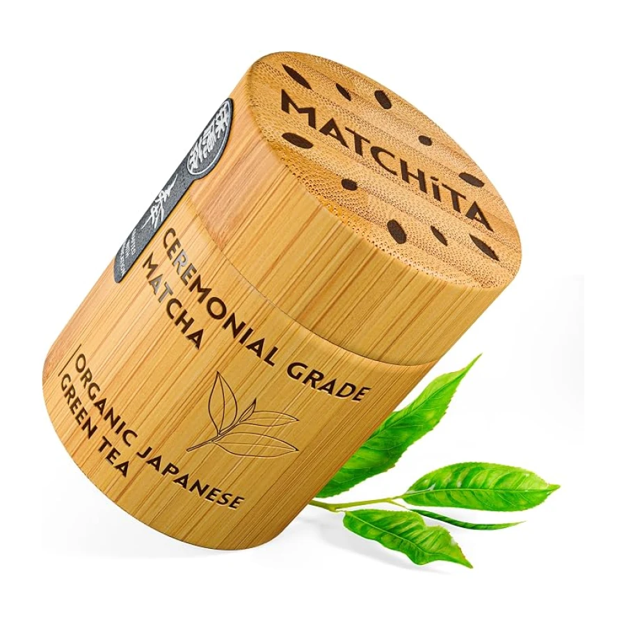 MATCHITA Té Verde Matcha Orgánico de Calidad Ceremonial (40g) - Caja de Bambú - Rico y Cremoso: Bebidas Calientes y Frías, Cafés y Batidos - Aumenta los Niveles de Energía y la Capacidad Inmunitaria