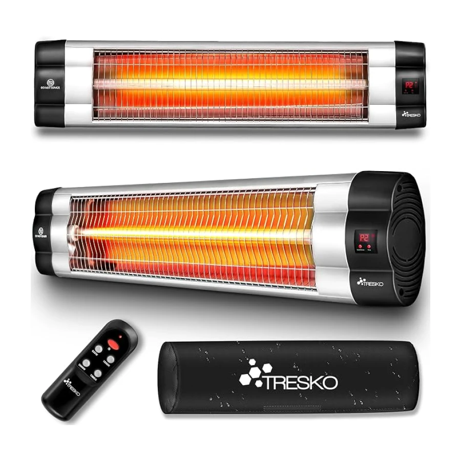 TRESKO Calefactor por Infrarrojos para Terraza | 2500W + Control Remoto | Estufa Radiante de Pared 3 Temperaturas | Radiador Eléctrico para Exterior e Interior | Calentador de Cuarzo con Pantalla LED