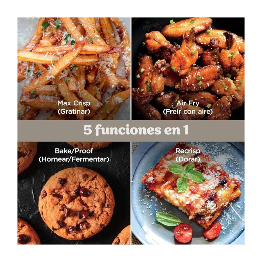 Ninja CRISPi PRO XL, Freidora de Aire, Dorado Piedra, AS090EUSD | 5 Funciones de Cocción Predefinidas, Recipientes de Cocción de Cristal CleanCrisp de 5,7 y 2,3 L y Tapas para Almacenamiento