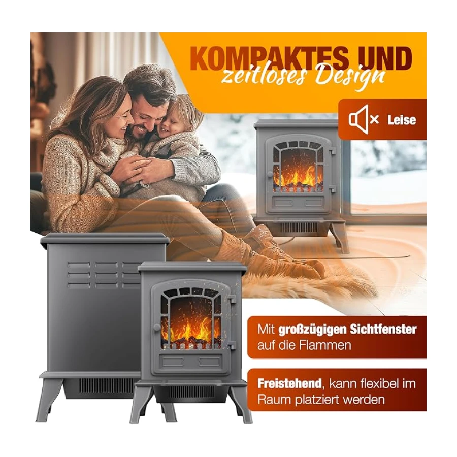 KESSER® Estufa eléctrica con Ventilador de 2000W Calentador eléctrico Estufa LED Efecto Llama, bajo Ruido, Ajustable