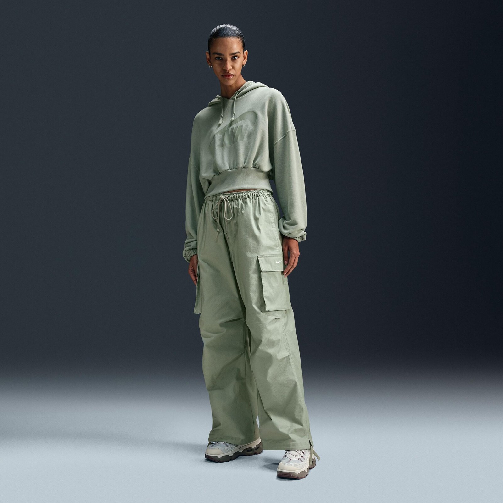 Nike - سویشرت ورزشی زنانه نایک سایز بزرگ مدل Fleece Cropped