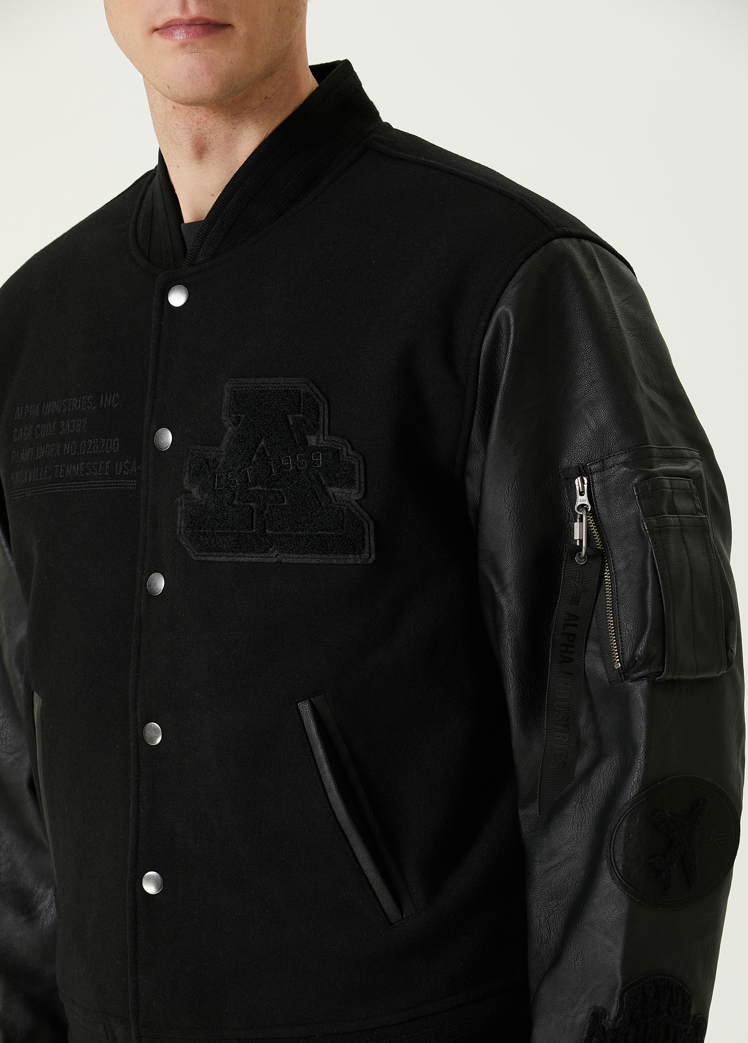 Alpha Industries - کاپشن بمبر پشمی مشکی MA-1 - تصویر 5
