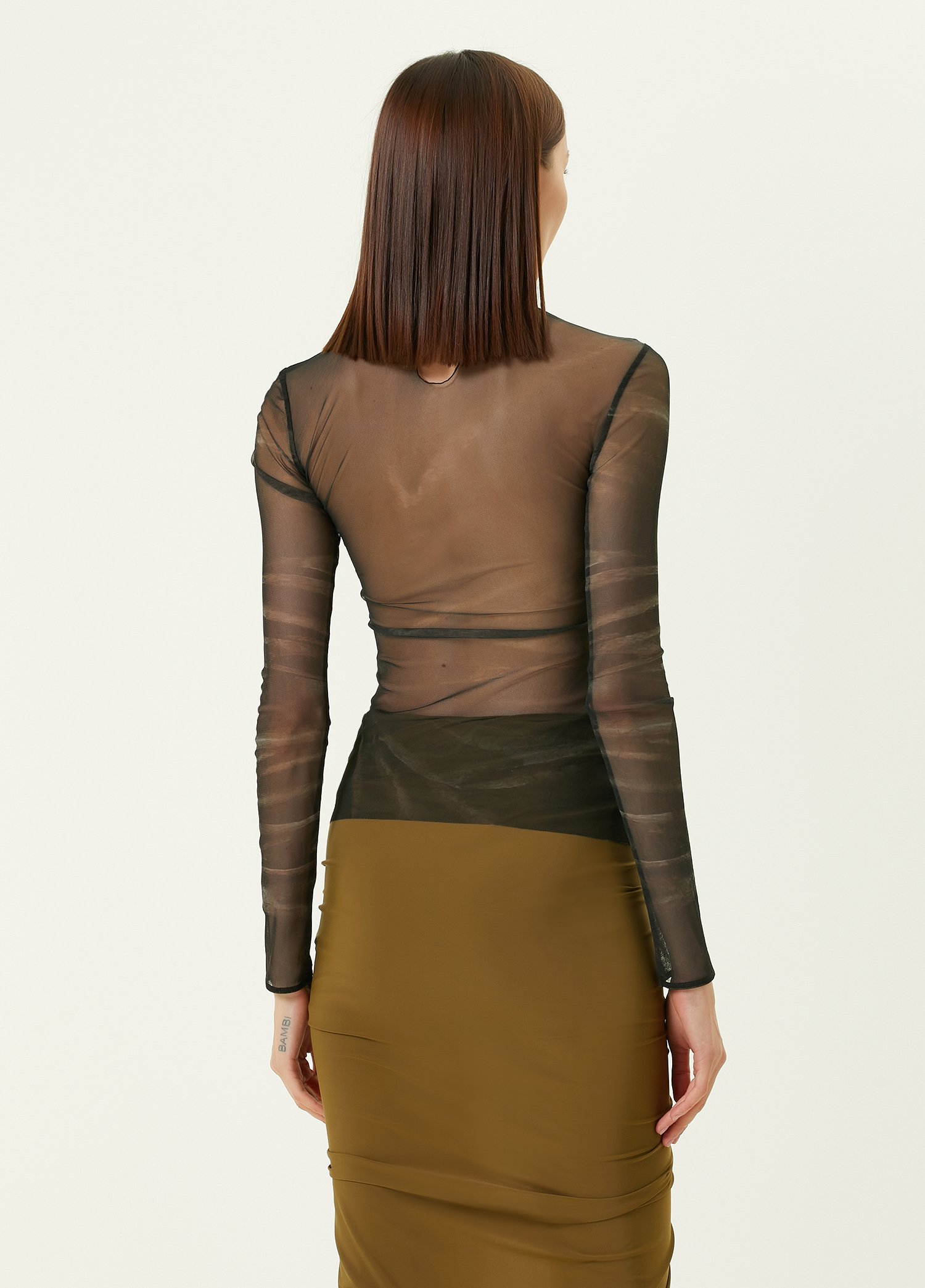 Balmain - بلوز شفاف یقه گرد مشکی و بژ - تصویر 5