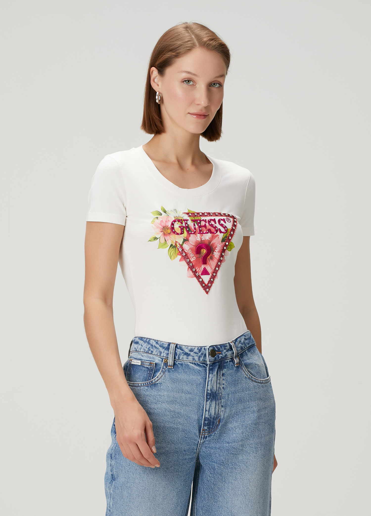 Guess - تی شرت طرح سنگ سفید گس