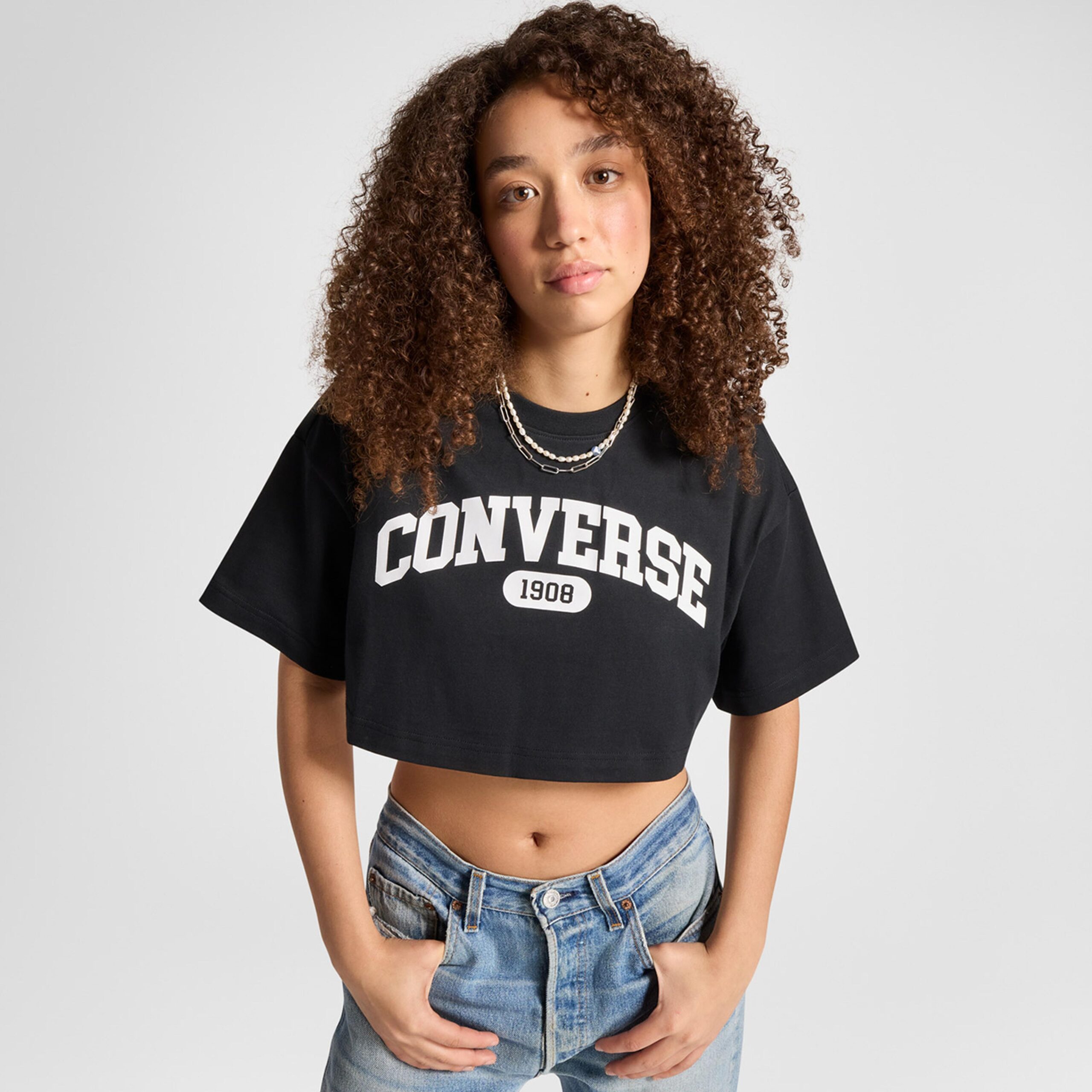 تیشرت مشکی زنانه کانورس مدل Sporty Cropped