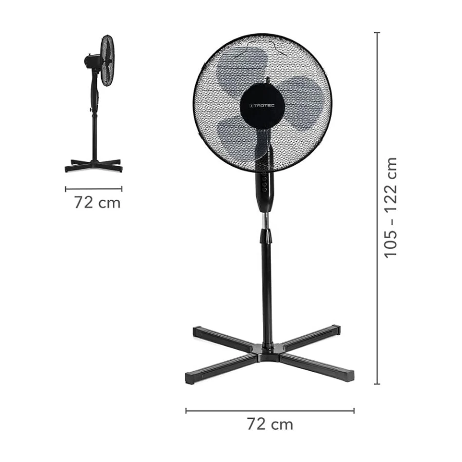 TROTEC Ventilateur sur pied TVE 17 S | Hauteur réglable entre 105 et 122 cm | Fonction d'oscillation automatique à 80° | Ventilateur à 3 vitesses | Puissance de 40 watts