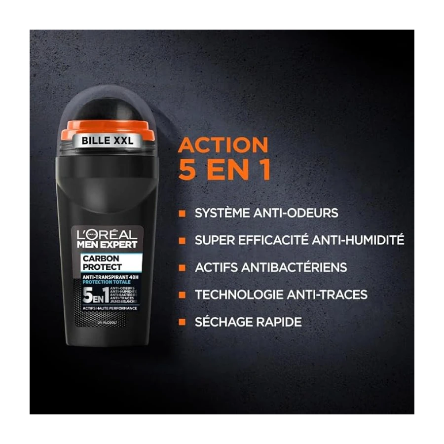 L'Oréal Paris Men Expert Carbon Protect Déodorant Bille 50ml Lot de 6 | Protection 48h, Carbone absorbant, Anti-odeurs humidité bactéries, Séchage ultra rapide, Anti-traces jaunes et blanches