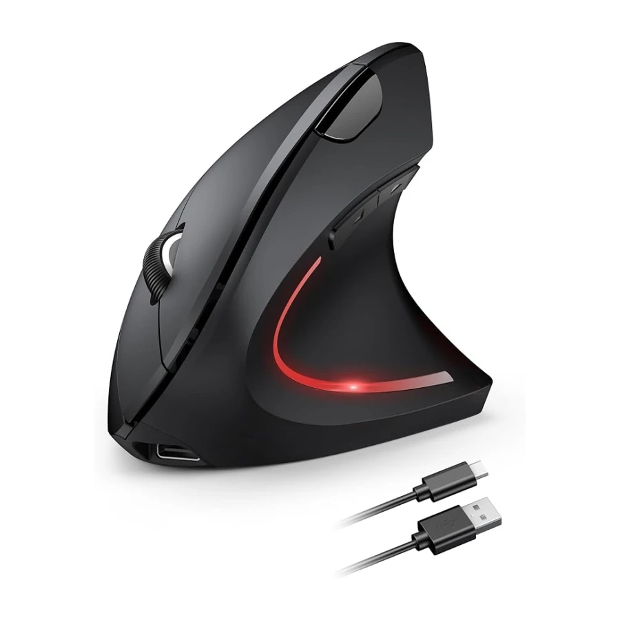 TECKNET Souris Ergonomique sans Fil Rechargeable, 4800 DPI, 6 Boutons, Noir | Silencieuse 2.4G, LED pour Ordinateurs, Portables, Mac, PC, Windows
