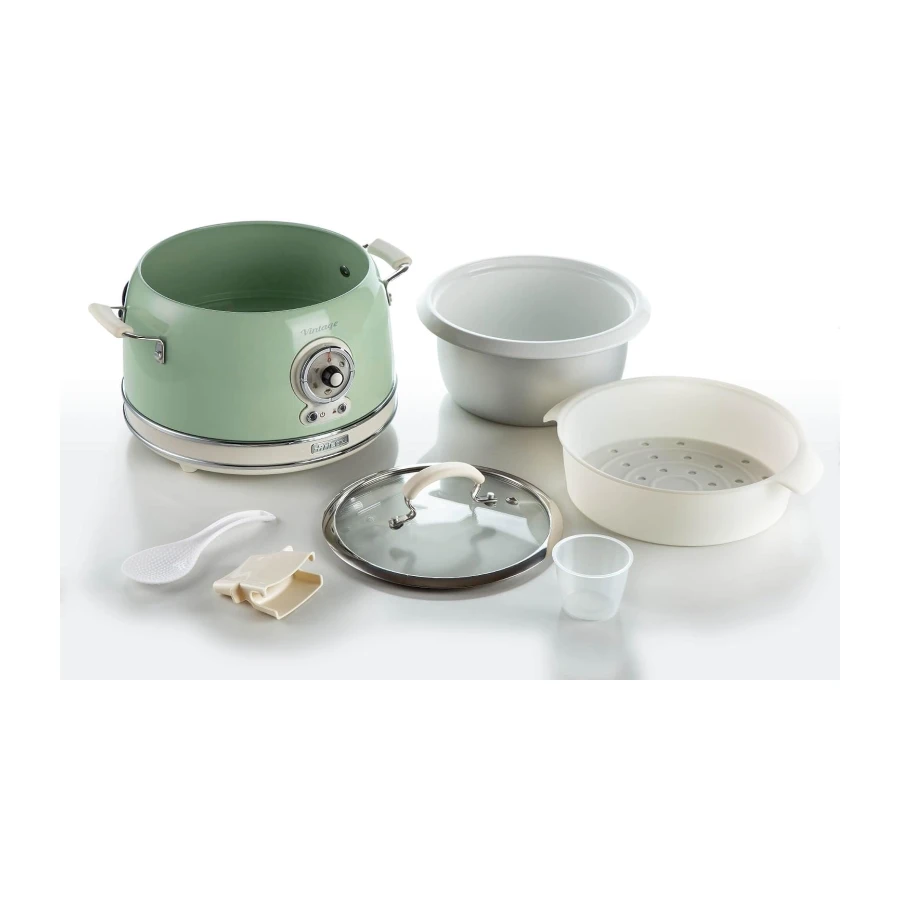 Ariete 2904, Cuiseur à Riz, Cuiseur à Riz Mijoteuse, Cuisson à la Vapeur, Ligne Vintage, 3,5 L, Revêtement Céramique Anti-Adhésif, 650 W, Vert