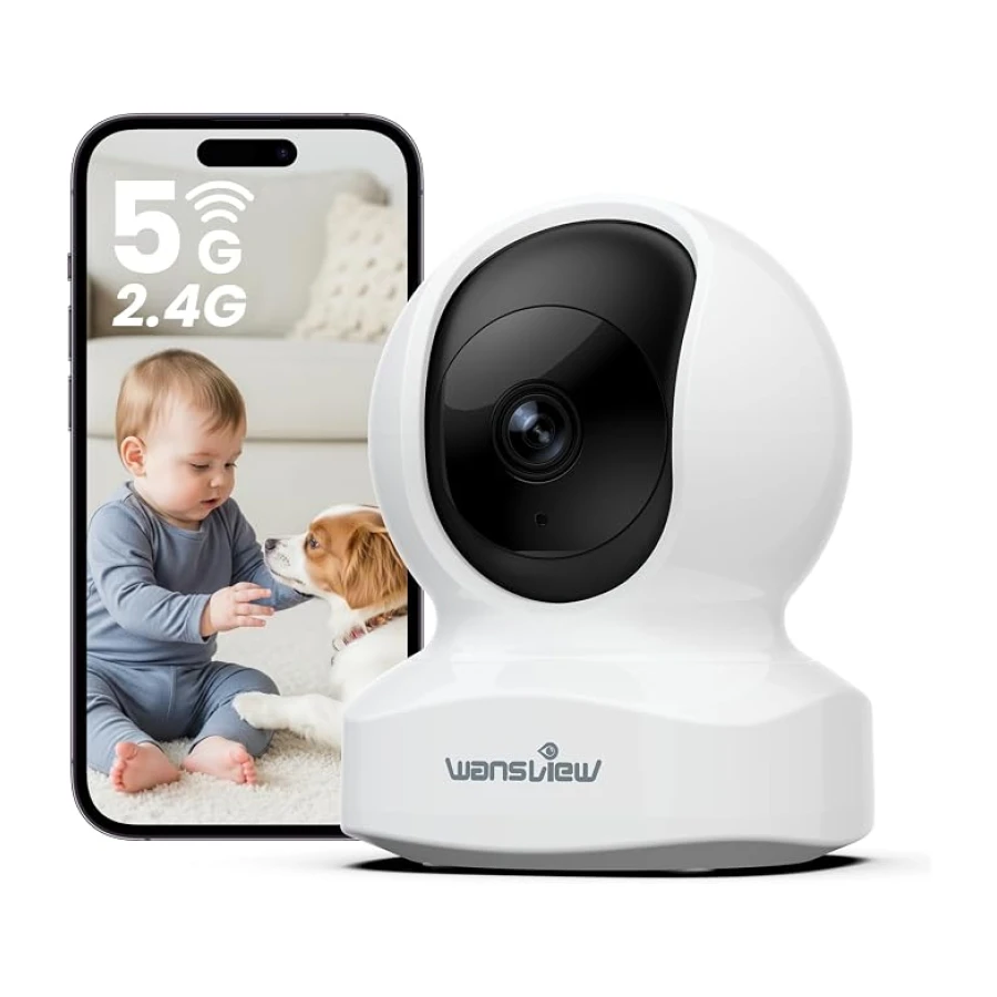 wansview 3K 5MP Camera Interieur - 2.4G/5G Double Bande WiFi Camera Surveillance, Suivi Intelligent 360 degrés, Détection Humaine IA pour Bebe/Chat/Chien connectée Smartphone, Audio Bidirectionnel