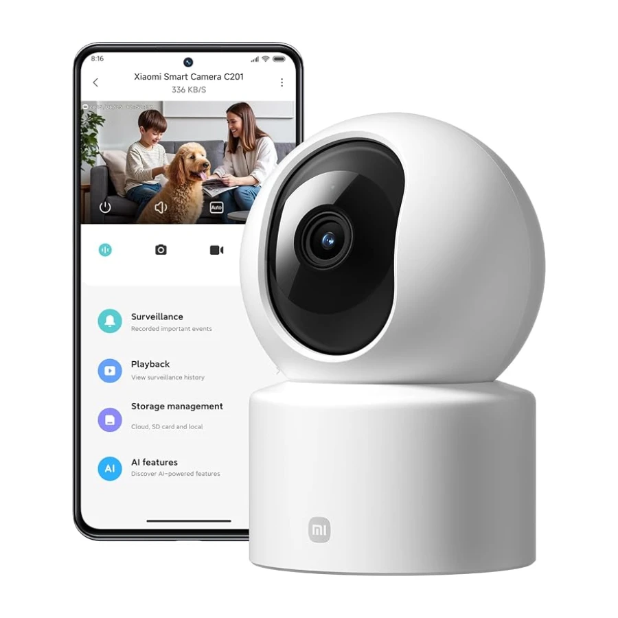 XIAOMI C201 Caméra Intérieure, HD 1080p à 360°, Caméra de Surveillance | Obturateur Physique, Couleurs réelles en Faible luminosité, Audio Bidirectionnel, WiFi 6, Compatible avec Alexa et Google