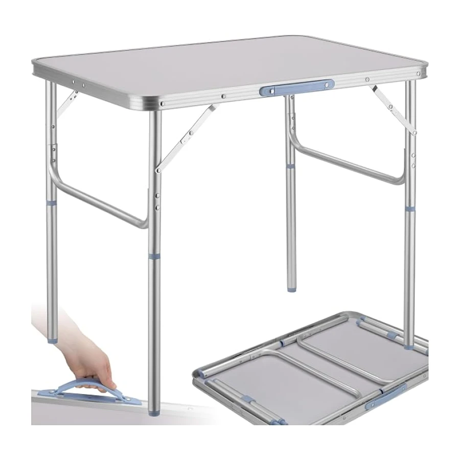 tectake® Table Pliante de Pique Nique Camping en Aluminium Légère & Compacte Table a Manger Hauteur réglable, avec Poignée de Transport 75 x 55 x 68 cm