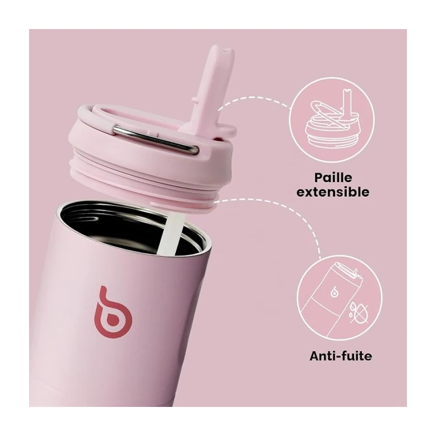 BOTTLE BOTTLE gourde isotherme sport avec paille, inox, sans BPA, 710ml | Bouteille d'eau en acier inoxydable, à double paroi, sous vide, anti-fuite, sans BPA, rose pâle, pour voyage, gym, école