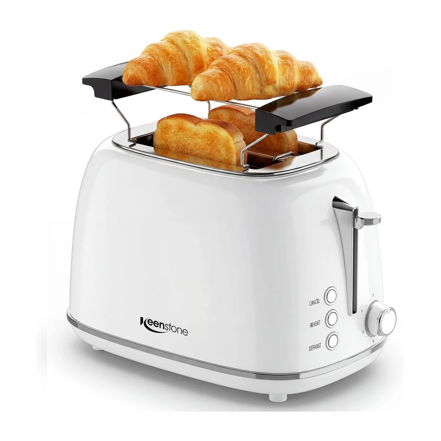 Keenstone Grille-pain 2 Tranches Design Rétro Acier Inoxydable Blanc
