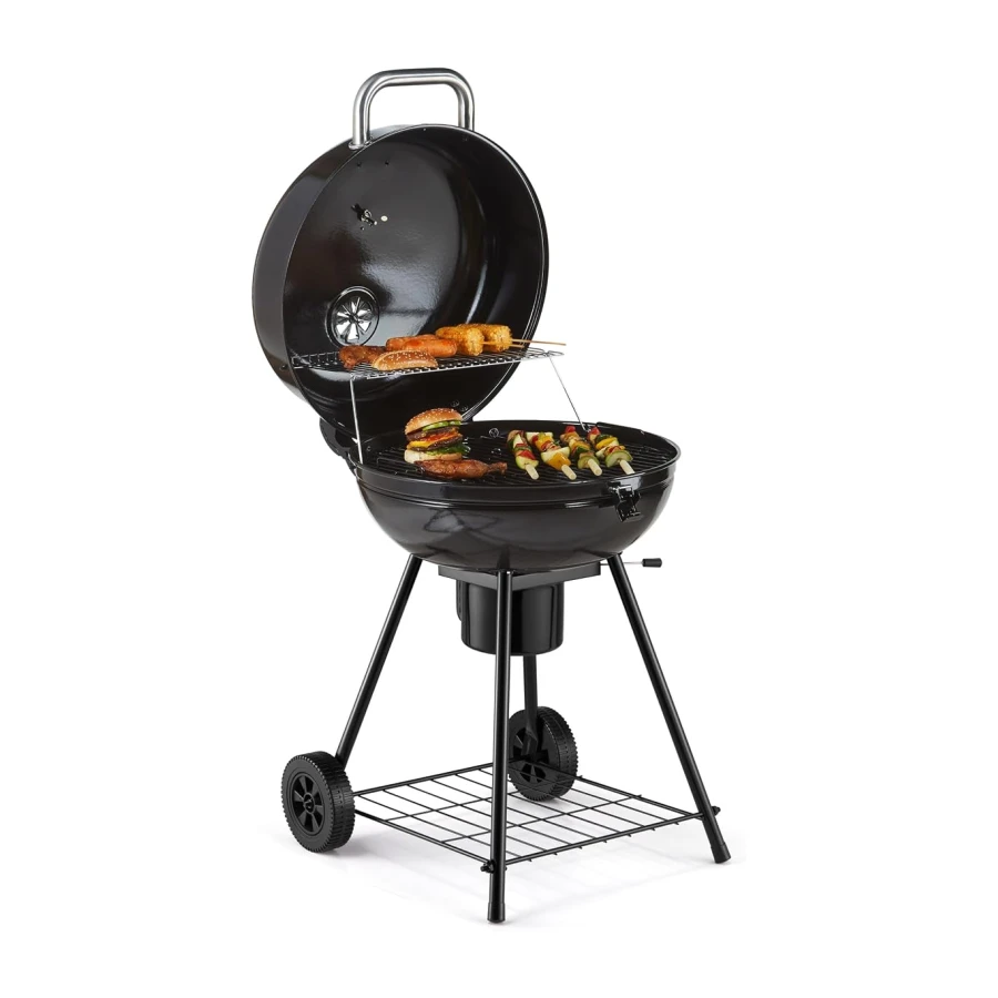 VonHaus Barbecue au Charbon Portable avec Grille de Maintien au Chaud 22.5" | Thermomètre, Étagère, Roues, Couvercle Verrouillable, Bac à Cendres et Grande Grille pour Viande et Légumes