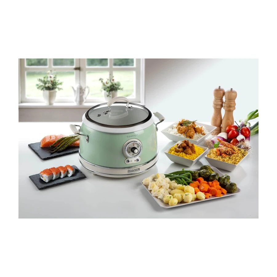 Ariete 2904, Cuiseur à Riz, Cuiseur à Riz Mijoteuse, Cuisson à la Vapeur, Ligne Vintage, 3,5 L, Revêtement Céramique Anti-Adhésif, 650 W, Vert